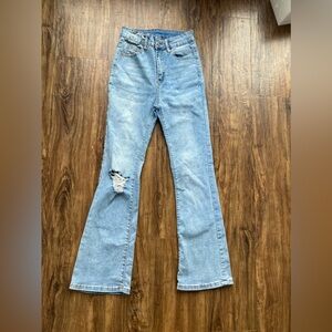 SHEIN Light Blue Distressed Flare Jeans